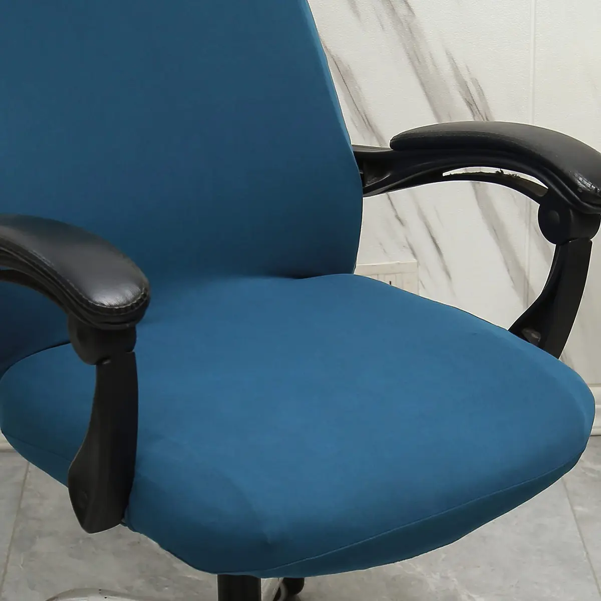 WOMACO Printed Office Chair Cover Large | Modern Peacock Blue Stretch Slipcover - view 3