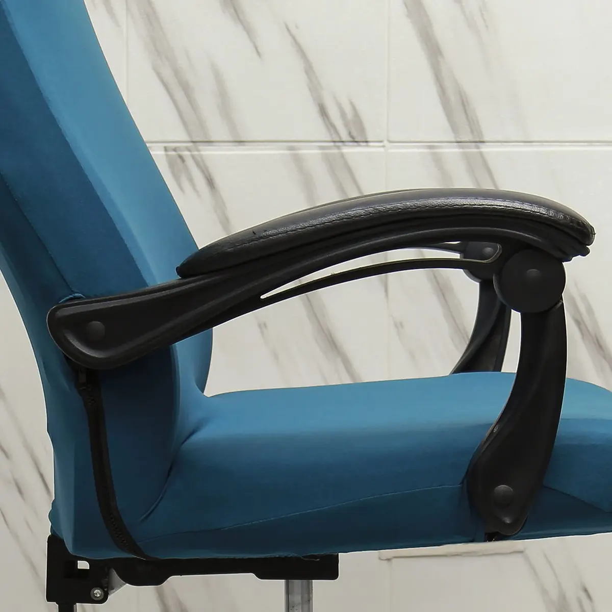 WOMACO Printed Office Chair Cover Large | Modern Peacock Blue Stretch Slipcover - view 4