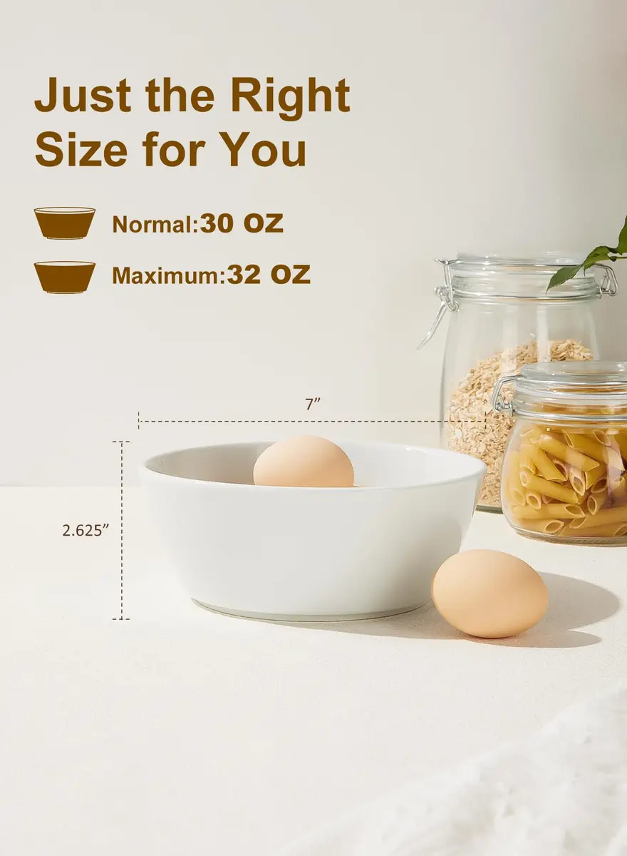 Yedio 32 OZ Large Ceramic Bowls Set of 4 | White Dinnerware for Kitchen & Dining - view 2