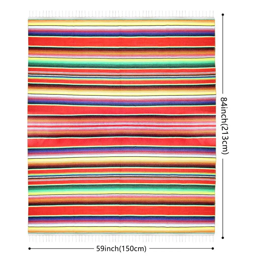 Hxezoc Red Mexican Blanket Table Runner 150 x 215 cm (59 x 84 Inch) | Hand-Woven Cotton Fiesta Decor - view 2