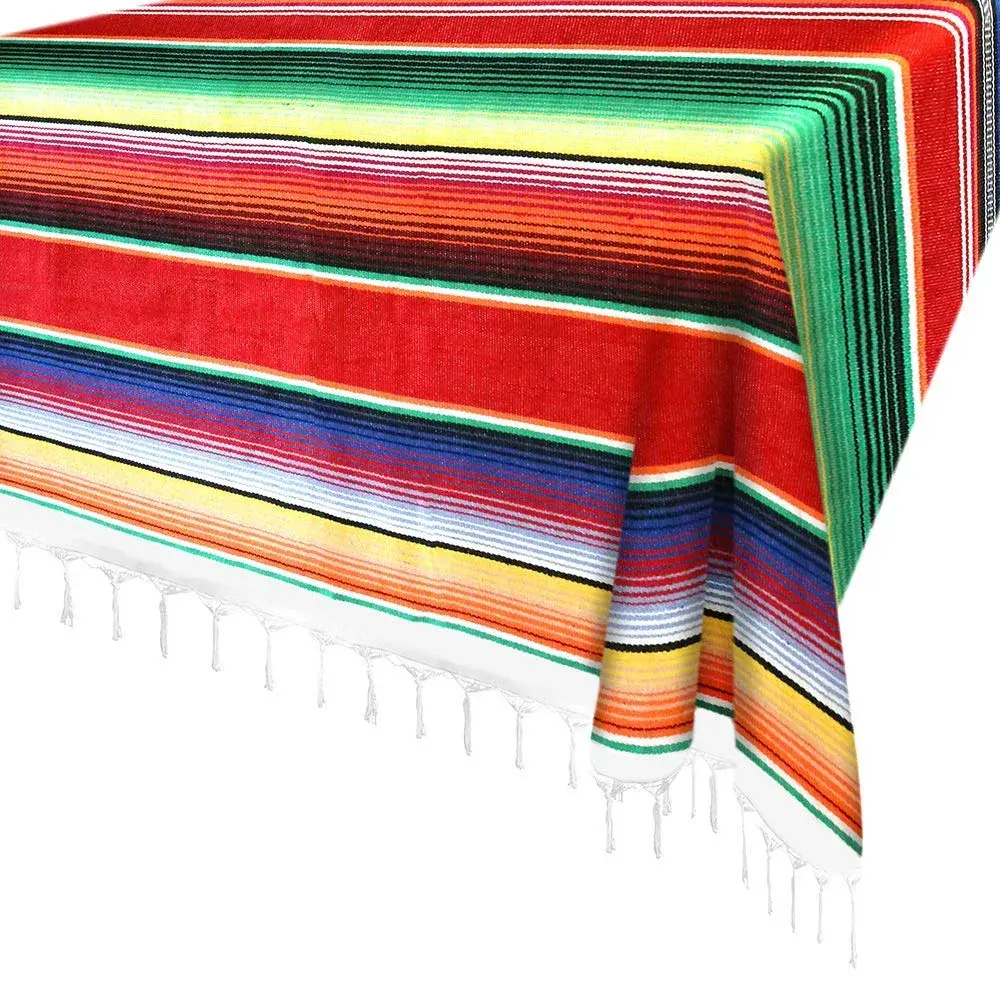Hxezoc Red Mexican Blanket Table Runner 150 x 215 cm (59 x 84 Inch) | Hand-Woven Cotton Fiesta Decor - view 3