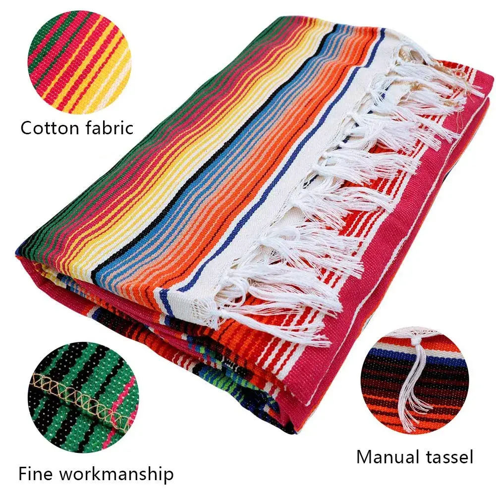 Hxezoc Red Mexican Blanket Table Runner 150 x 215 cm (59 x 84 Inch) | Hand-Woven Cotton Fiesta Decor - view 4