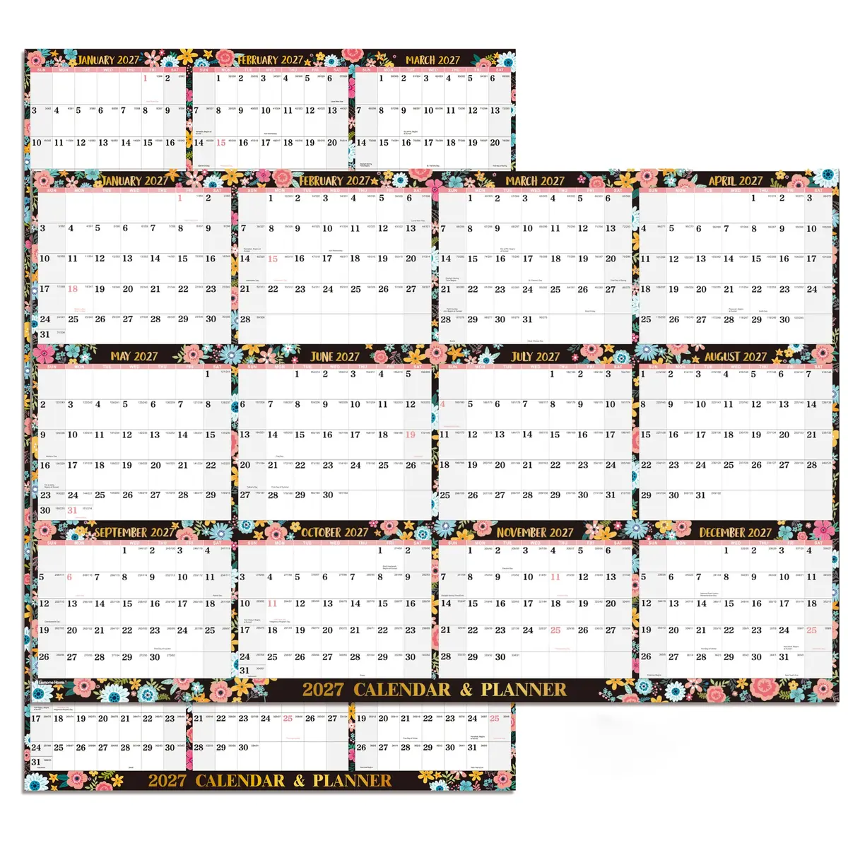 Lemome Home 2027 Dry Erase Calendar for Wall | Yearly Wall Calendar 34.6" x 22.9" - main product image