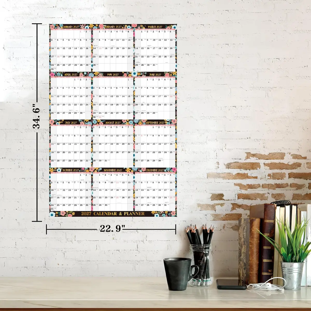 Lemome Home 2027 Dry Erase Calendar for Wall | Yearly Wall Calendar 34.6" x 22.9" - view 2
