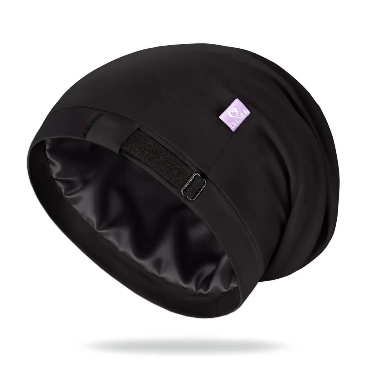 OLESILK 100% Mulberry Silk Bonnet for Sleeping, Mens Bonnet for Curly Hair, Black (10.5 inches Length x 11.5 inches Width) - main product image