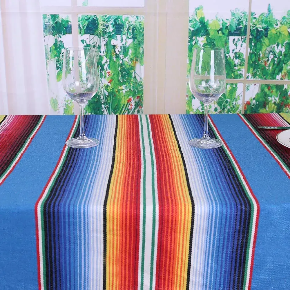 Hxezoc Blue Striped Table Runner 150 cm (59 Inch) | Handwoven Cotton for Festive Indian Dining - view 2