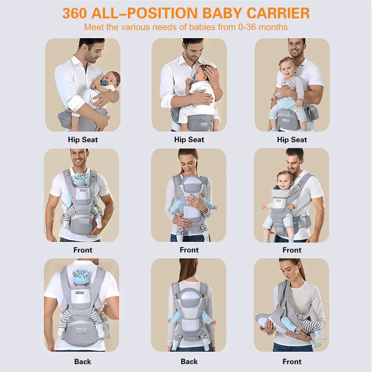 YSSKTC Ergonomic Baby Carrier Hip Seat for Newborns to Toddlers | 2.5-15kg (7-33lbs) Grey - view 5