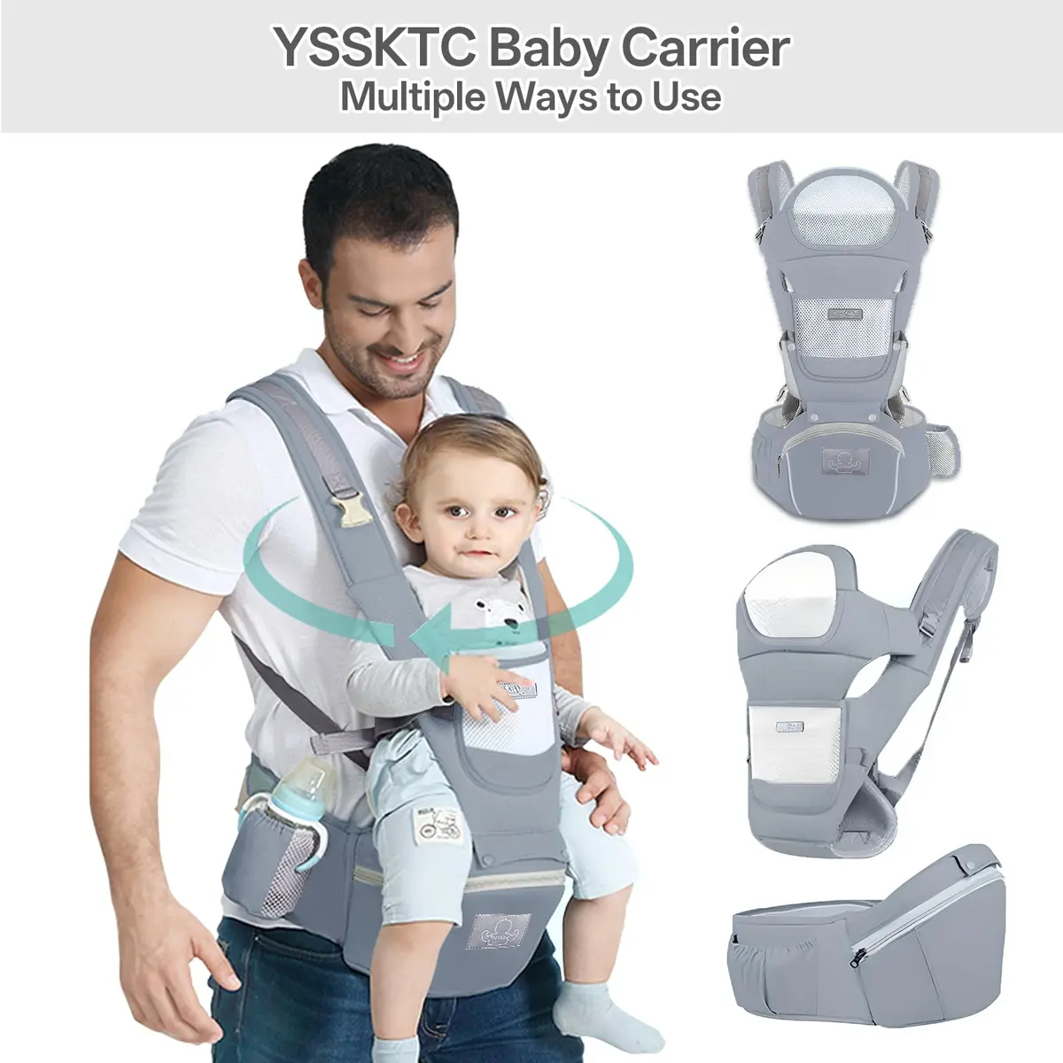 YSSKTC Ergonomic Baby Carrier Hip Seat for Newborns to Toddlers | 2.5-15kg (7-33lbs) Grey - view 7