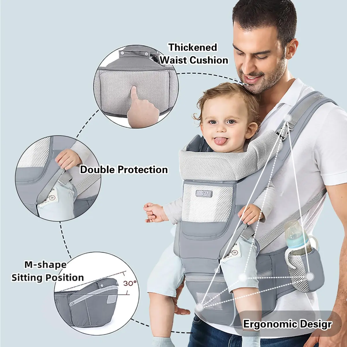 YSSKTC Ergonomic Baby Carrier Hip Seat for Newborns to Toddlers | 2.5-15kg (7-33lbs) Grey - view 3