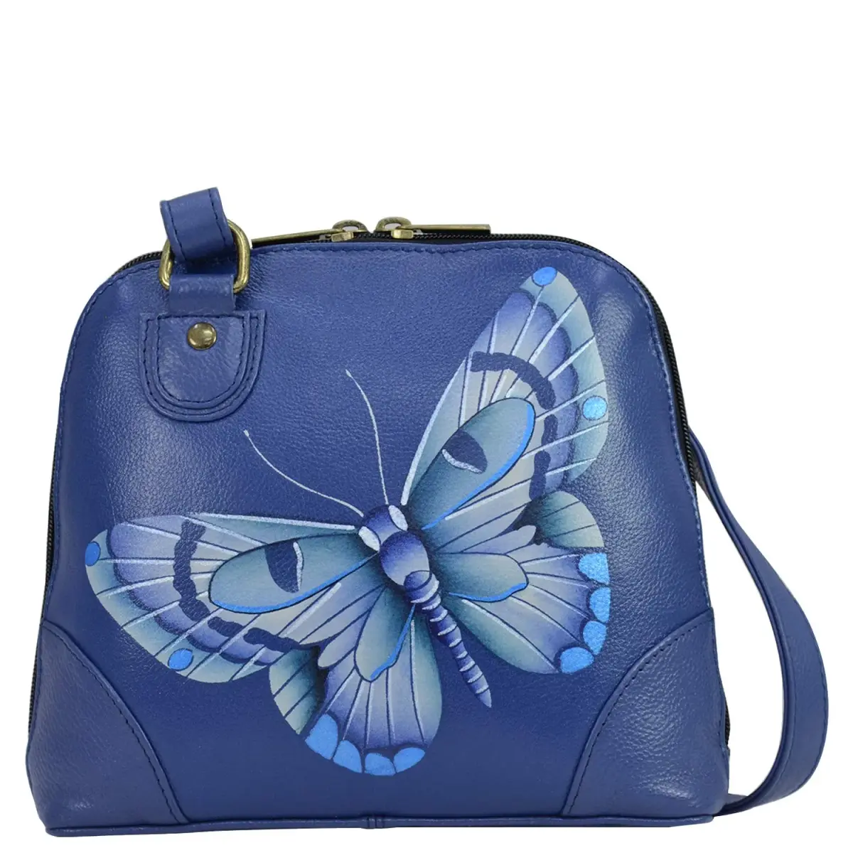 Anna by Anuschka Hand Painted Genuine Leather Small Organizer 18.5cm (7.25") | Butterfly Blue Crossbody Bag - main product image
