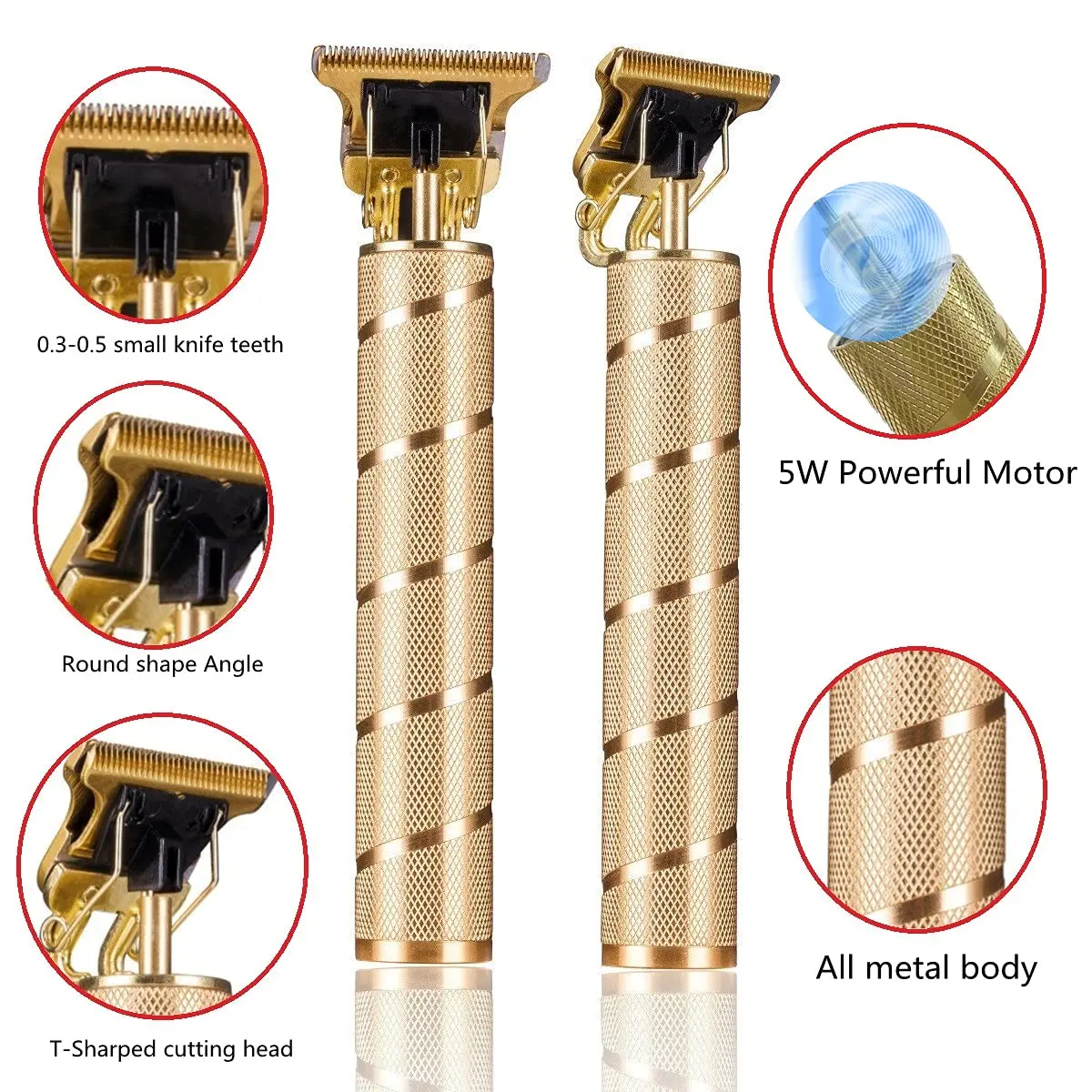 goldseaside Pro T Clippers, Electric Li Trimmers, Cordless Rechargeable, Professional Baldheaded Hair Clipper for Men (Gold) | Precise T-Blade - view 4