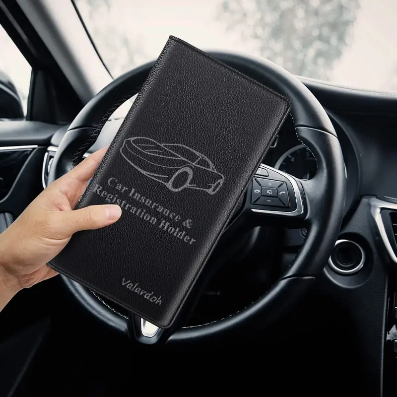 Valardoh Premium PU Leather Car Document Holder with Magnetic Closure & 6 Pockets | 24cm x 13cm (9.5" x 5.1") Black - view 10