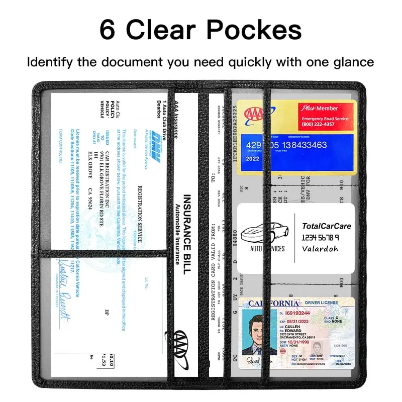 Valardoh Premium PU Leather Car Document Holder with Magnetic Closure & 6 Pockets | 24cm x 13cm (9.5" x 5.1") Black - view 2