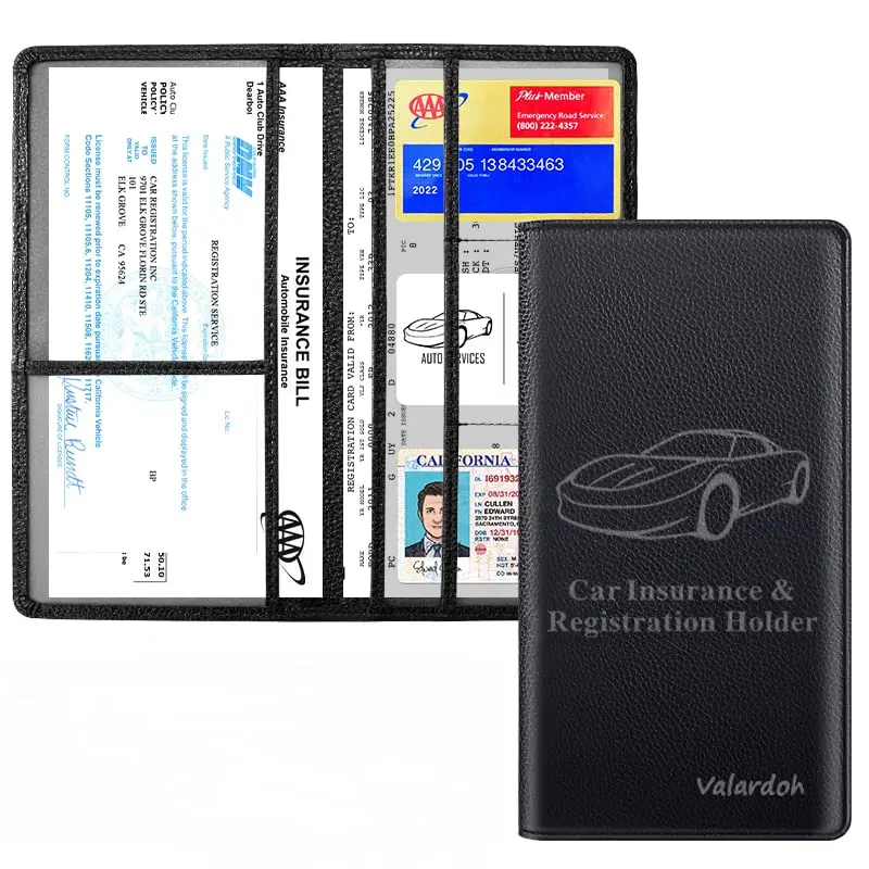 Valardoh Premium PU Leather Car Document Holder with Magnetic Closure & 6 Pockets | 24cm x 13cm (9.5" x 5.1") Black - view 5