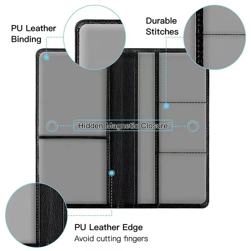 Valardoh Premium PU Leather Car Document Holder with Magnetic Closure & 6 Pockets | 24cm x 13cm (9.5" x 5.1") Black - view 7