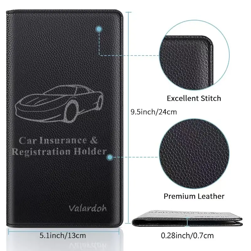 Valardoh Premium PU Leather Car Document Holder with Magnetic Closure & 6 Pockets | 24cm x 13cm (9.5" x 5.1") Black - view 8
