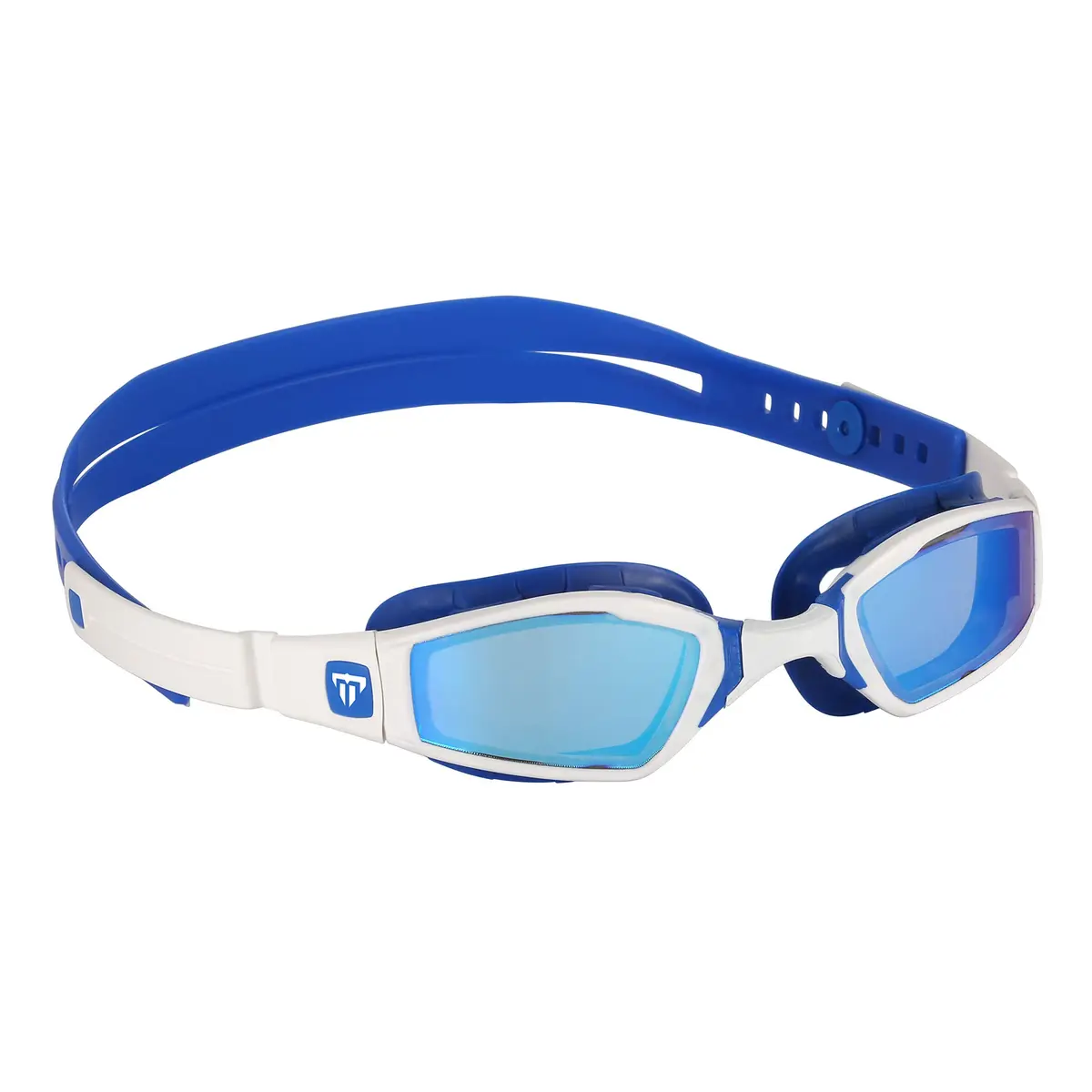 Phelps Ninja Competitive Swim Goggles Blue Titanium Mirror Lens, White & Blue Frame | 100% UVA/UVB Protection - main product image