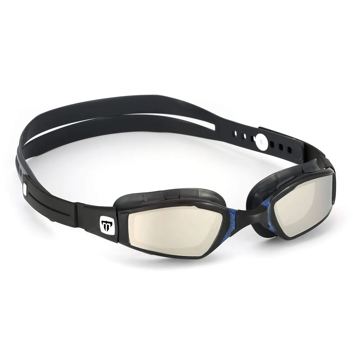 Phelps Ninja Competitive Swim Goggles - Silver Mirror Lens, Gray & Navy Frame | Anti-Fog, UV Protection - main product image