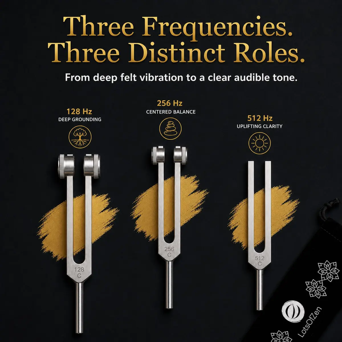 LOTS OF ZEN Tuning Forks for Healing Set (128 Hz, 256 Hz, 512 Hz) | Sound Therapy & Meditation - view 3