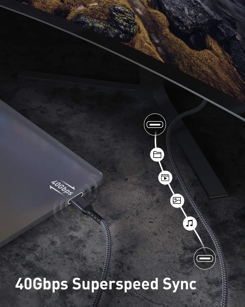 Maxonar Thunderbolt 4 Cable 6.6Ft | 40Gbps Data & 240W Fast Charging, 8K/5K@60Hz Support - view 3