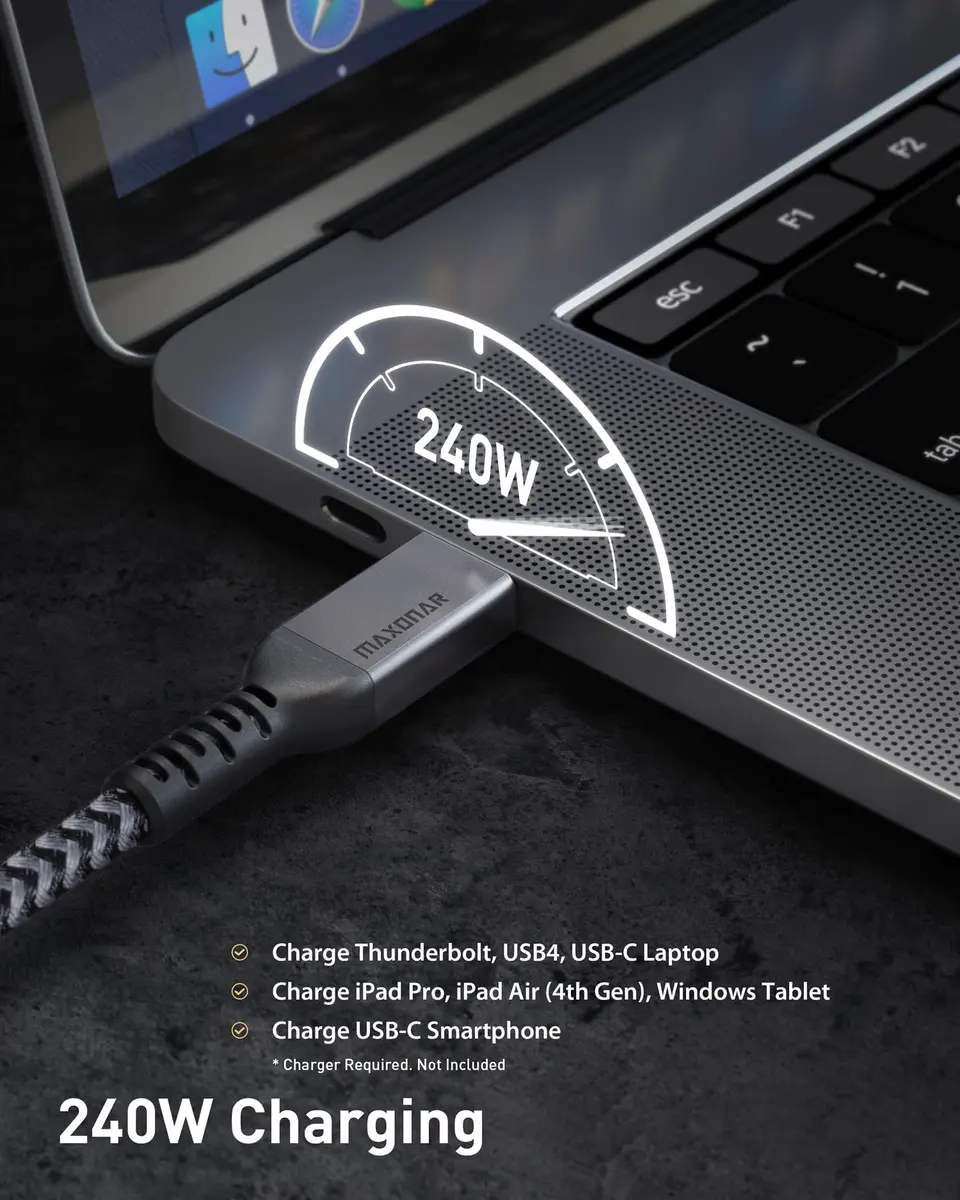 Maxonar Thunderbolt 4 Cable 6.6Ft | 40Gbps Data & 240W Fast Charging, 8K/5K@60Hz Support - view 4