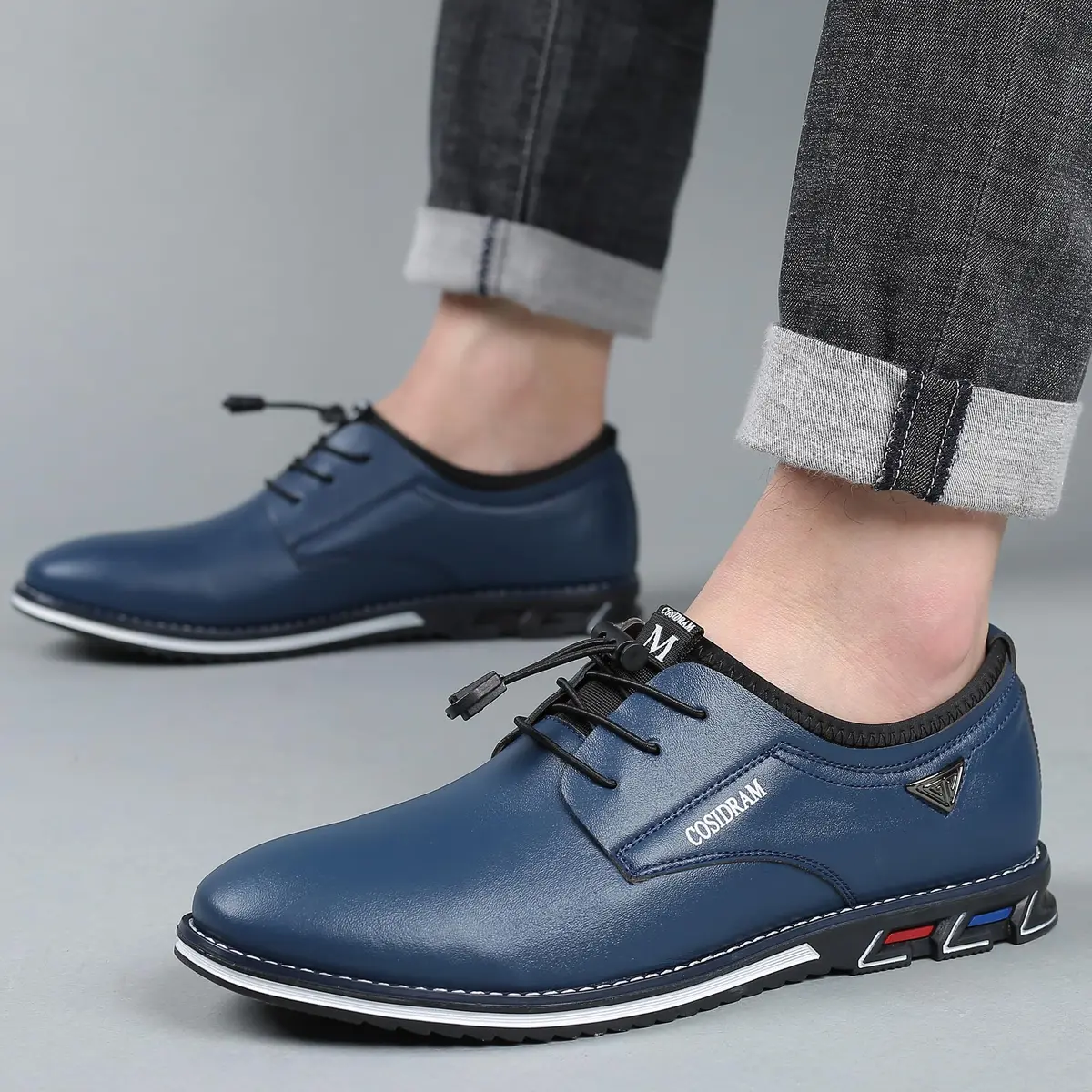 COSIDRAM Mens Business Dress Shoes Casual Comfort Walking Shoes Blue 7 | Slip-On, Microfiber, Flat Sole - view 9