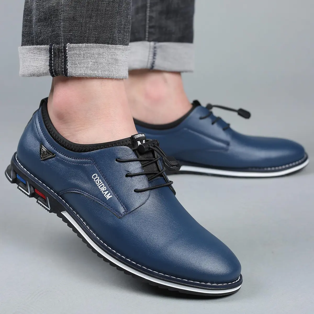 COSIDRAM Mens Business Dress Shoes Casual Comfort Walking Shoes Blue 7 | Slip-On, Microfiber, Flat Sole - view 2