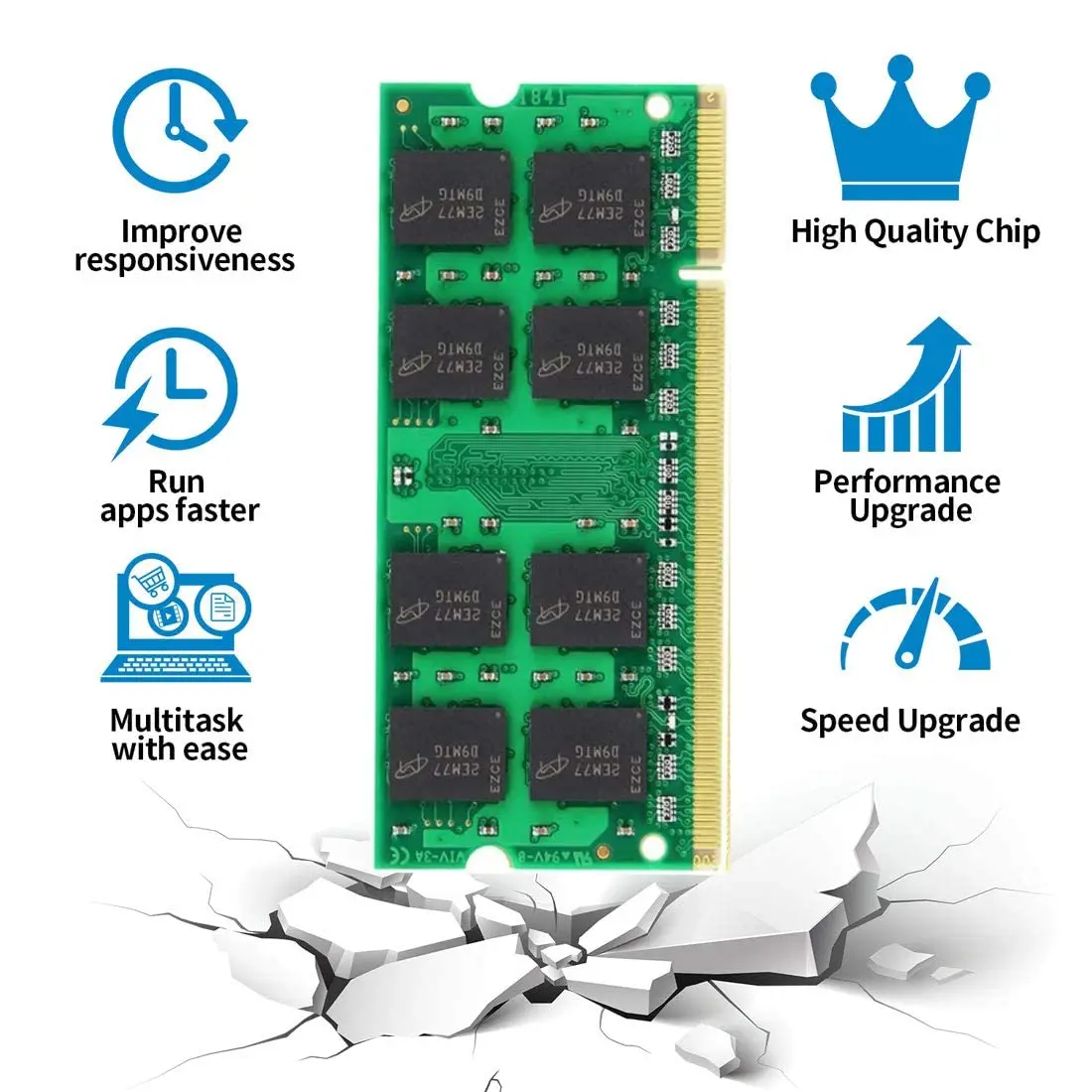 motoeagle DDR2 800MHz SODIMM 4GB (2x2GB) PC2 6400S RAM 1.8V CL6 200-Pin Non-ECC Unbuffered Laptop Memory Modules - view 4