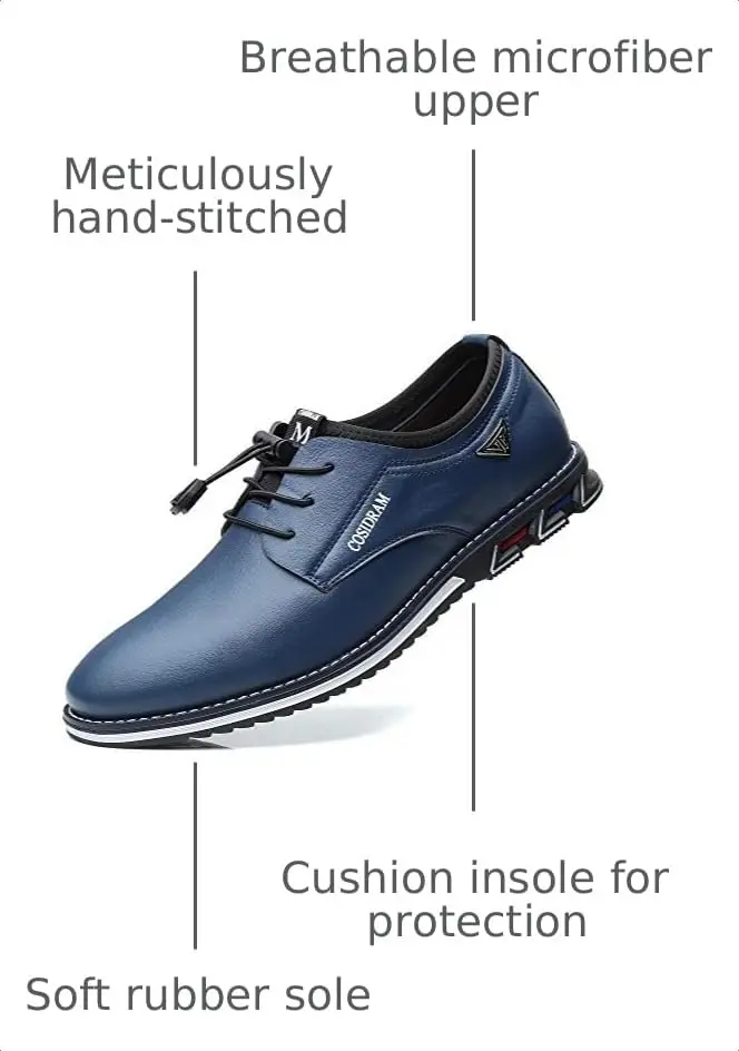 COSIDRAM Mens Business Dress Shoes Casual Comfort Walking Shoes Blue 11 | Slip-On, Microfiber, Flat Sole - view 3