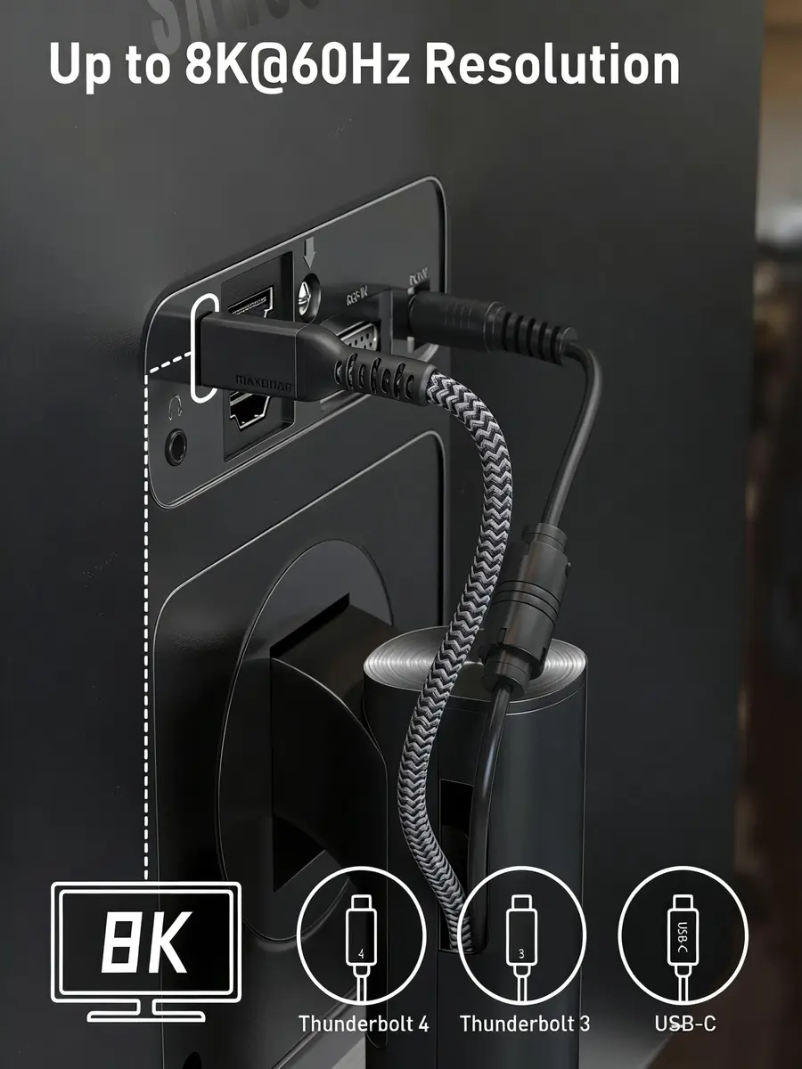 Maxonar Thunderbolt 4 Cable 4Ft | 240W Power, 8K/5K Video, 40Gbps Data, Nylon Braided - view 3