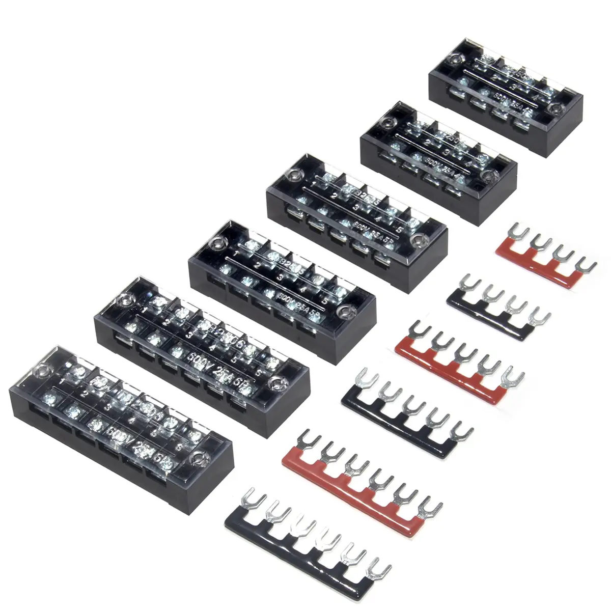 MILAPEAK Terminal Block 4/5/6 Circuits 600V 25A Dual Row | Secure Wiring with Cover (110 chars) - main product image