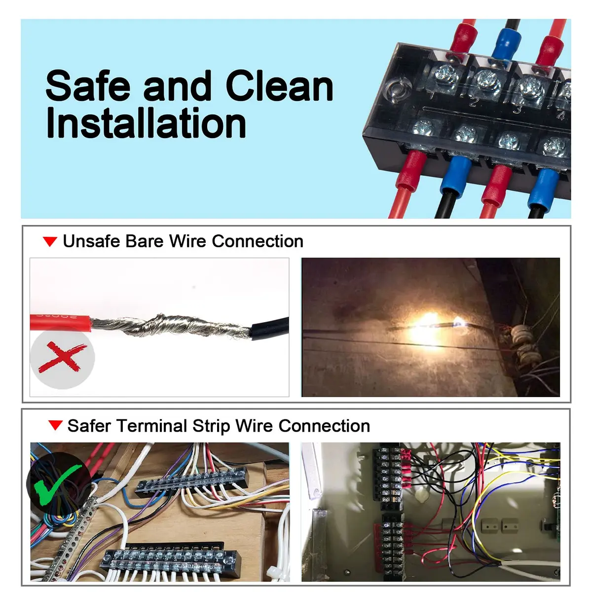 MILAPEAK Terminal Block 4/5/6 Circuits 600V 25A Dual Row | Secure Wiring with Cover (110 chars) - view 5