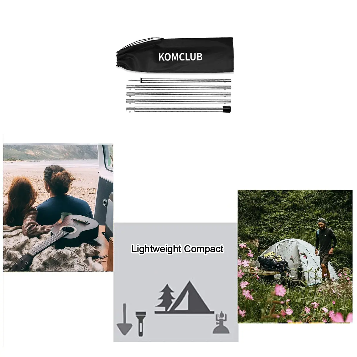 KOMCLUB Telescoping Tent Poles Set of 2 (198 cm / 78 in) | Adjustable Stainless Steel Poles for Tarps, Tents, and Shelters - view 7