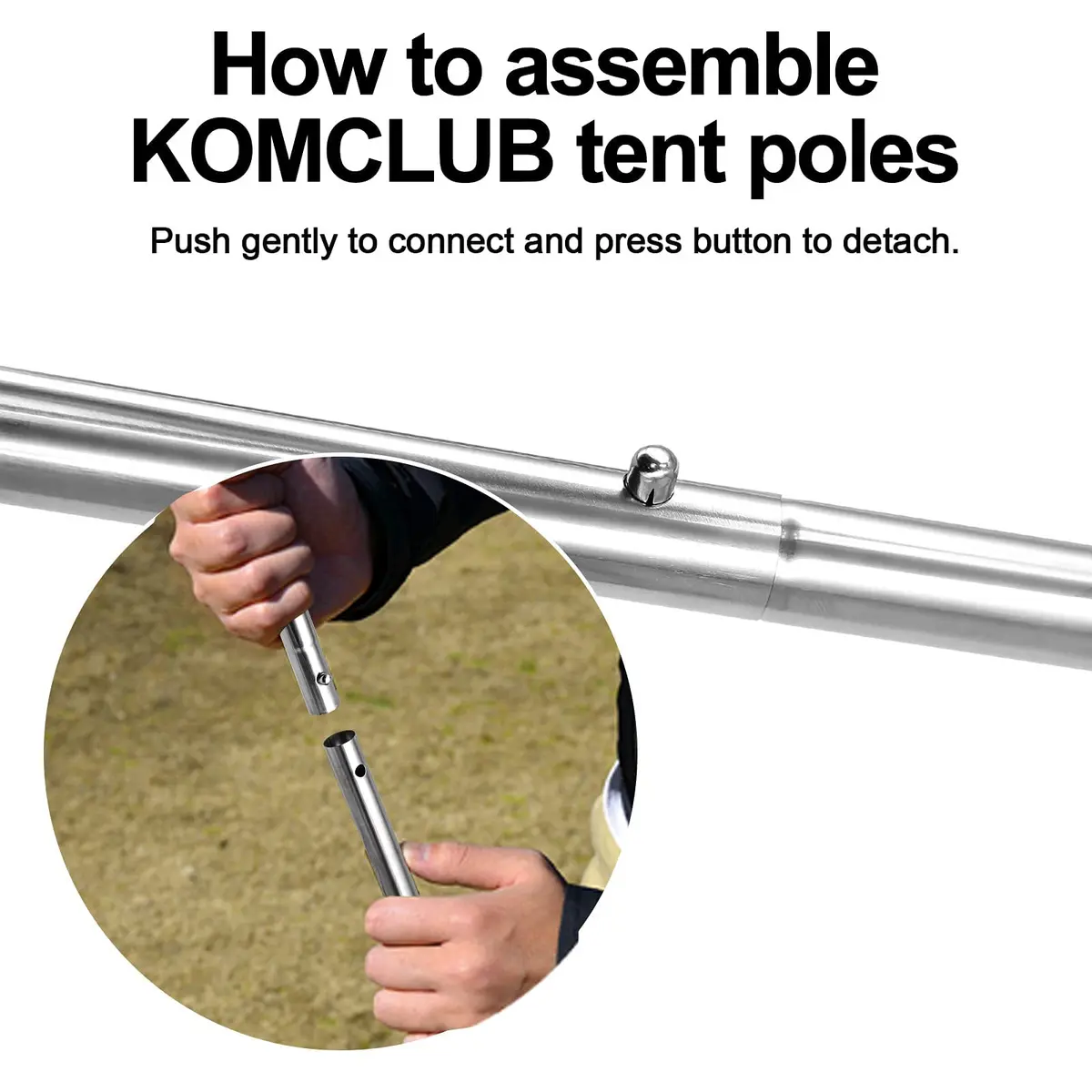 KOMCLUB Telescoping Tent Poles Set of 2 (198 cm / 78 in) | Adjustable Stainless Steel Poles for Tarps, Tents, and Shelters - view 4