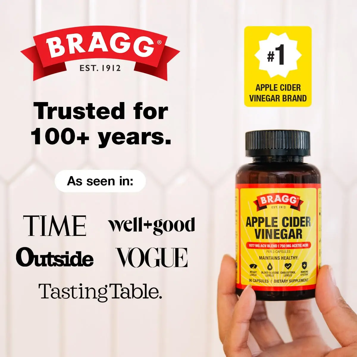 BRAGG Apple Cider Vinegar Capsules with Vitamin D and Zinc | 90 Capsules for Immunity & Wellness - view 7