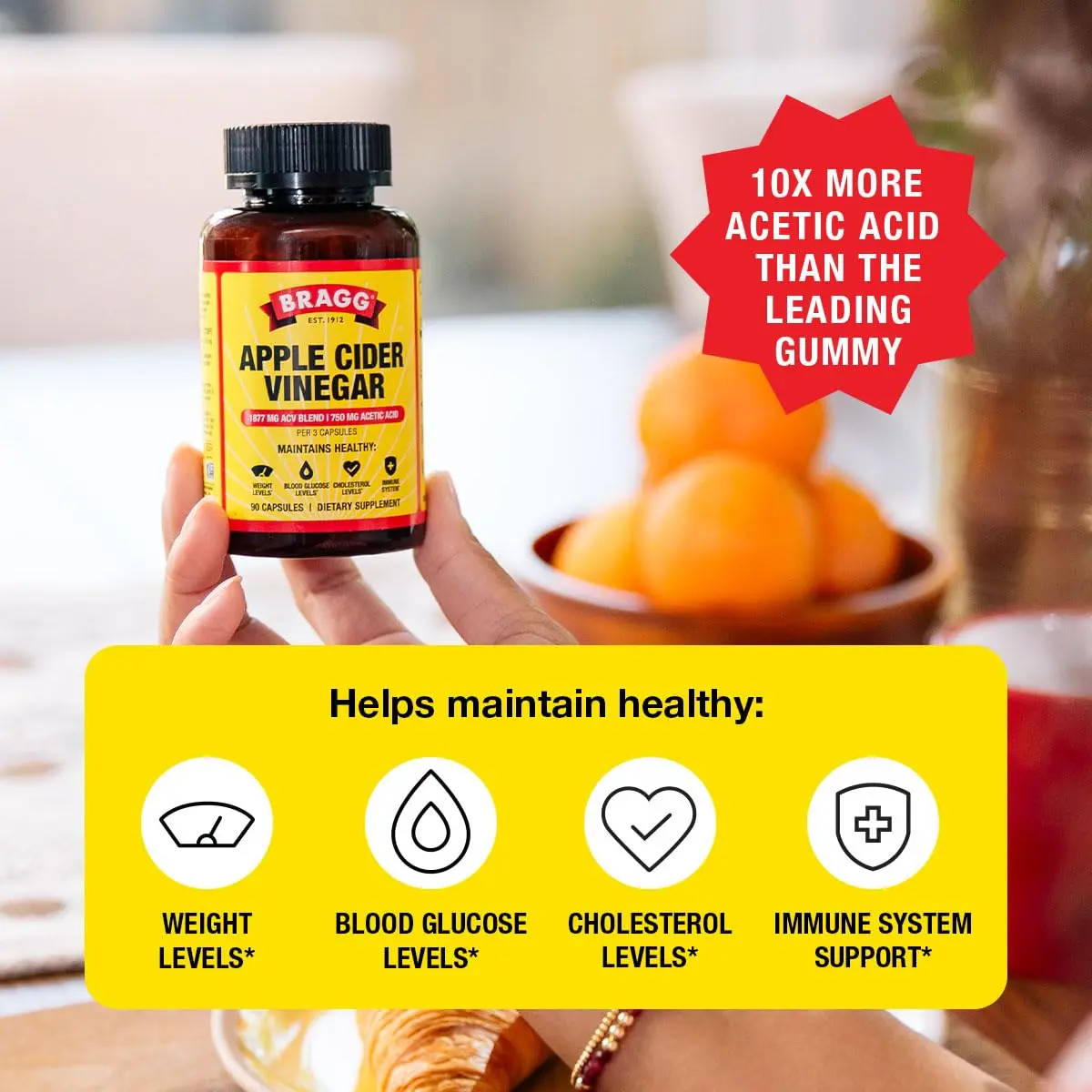 BRAGG Apple Cider Vinegar Capsules with Vitamin D and Zinc | 90 Capsules for Immunity & Wellness - view 2