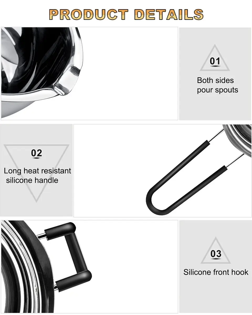 SONGZIMING Double Boiler Pot Set 600ml & 1600ml with Silicone Spatula | Induction Compatible Stainless Steel Melting Pot - view 5