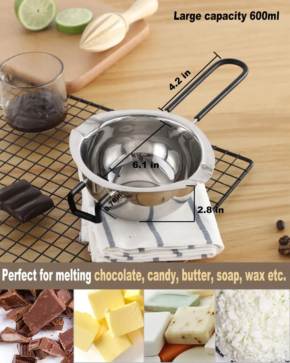SONGZIMING Double Boiler Pot Set 600ml & 1600ml with Silicone Spatula | Induction Compatible Stainless Steel Melting Pot - view 2