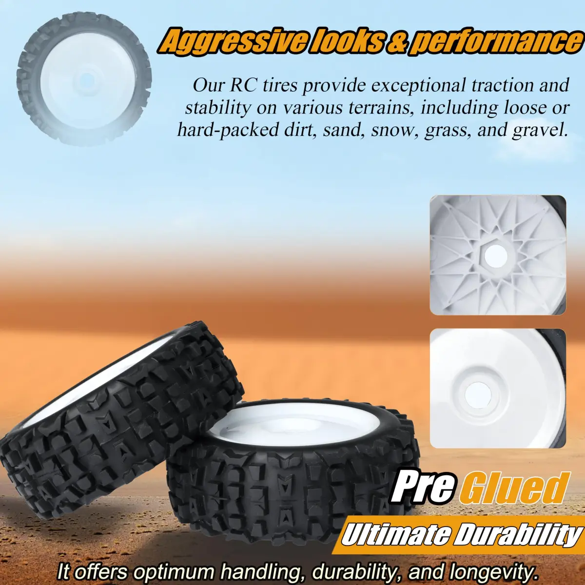 RC Station 17mm Hex RC Wheels and Tires 120mm (4.75") x 43.2mm (1.7") | 4-Piece Preglued Set for 1/8 Scale Buggy Truggy - view 4
