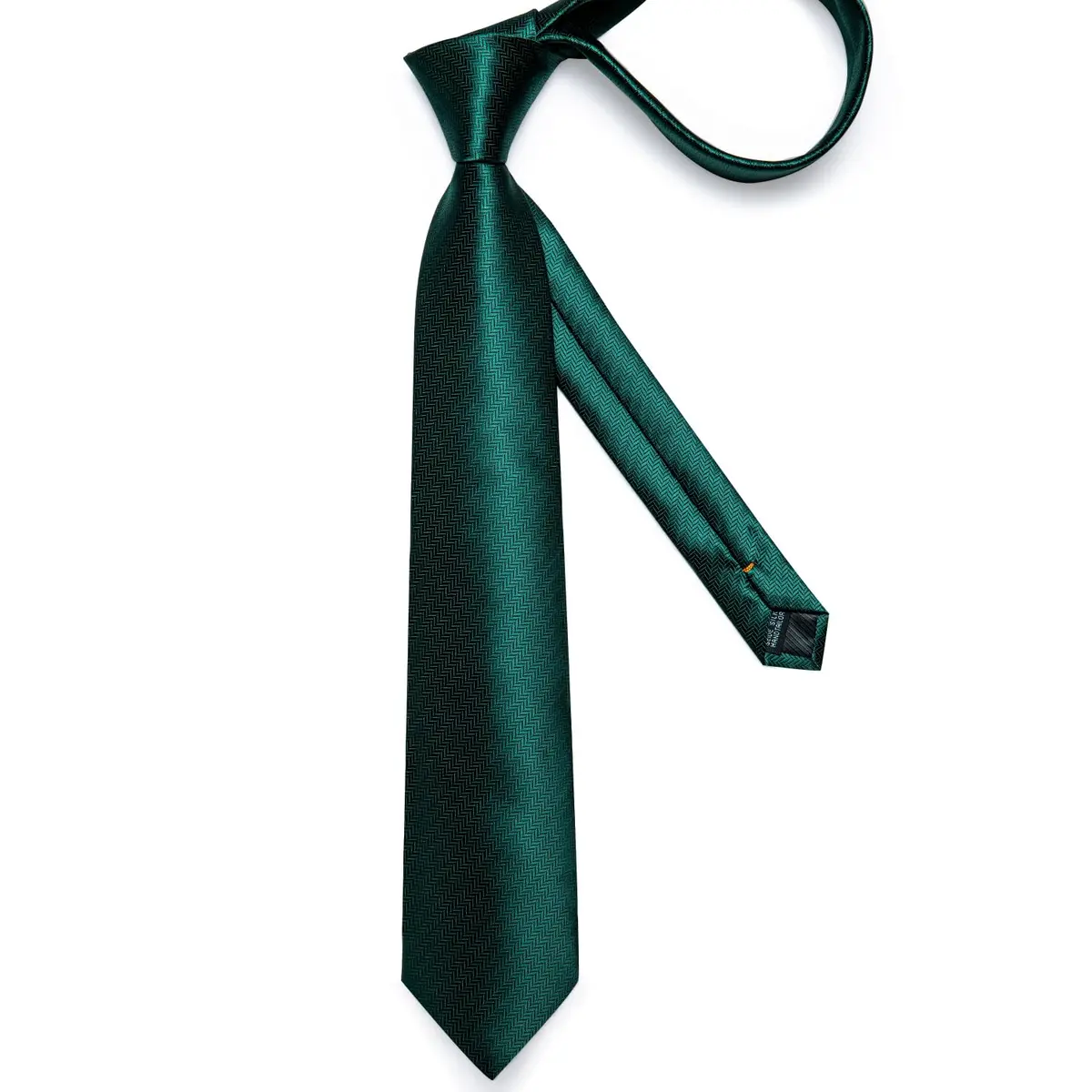 DiBanGu Dark Emerald Green Silk Necktie Set with Pocket Square, Cufflinks & Tie Clip | 150cm (59") x 8cm (3.15") - view 4