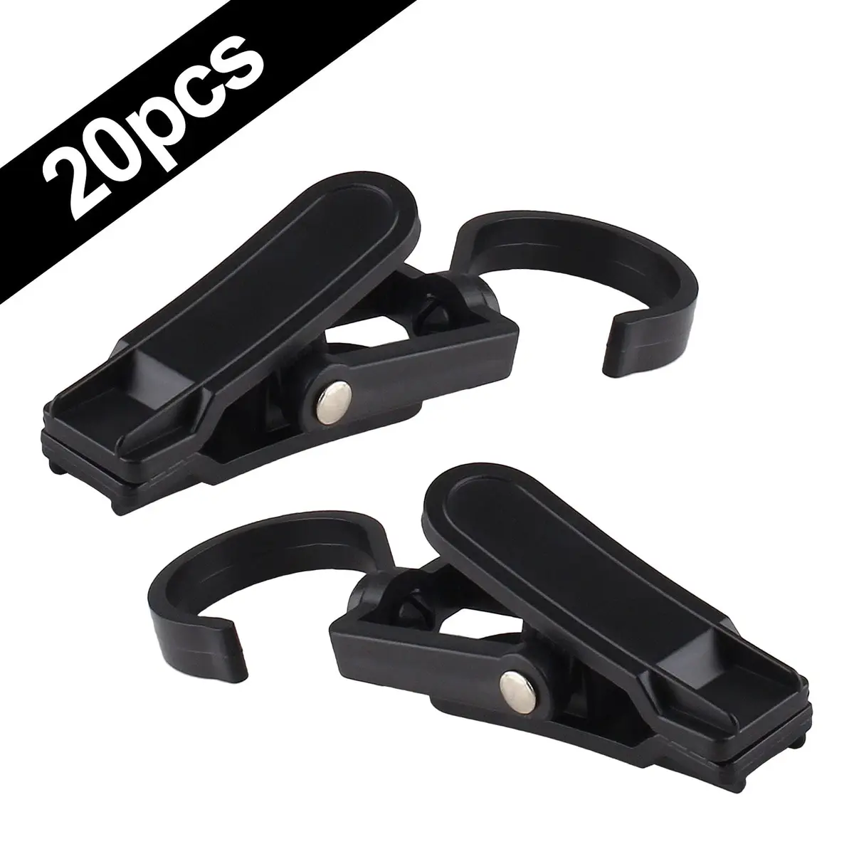 Jiozermi 20 PCS Laundry Hooks Clip | Plastic, Black, 4.13" x 1.38" | 360° Rotating, Grip Teeth - view 2