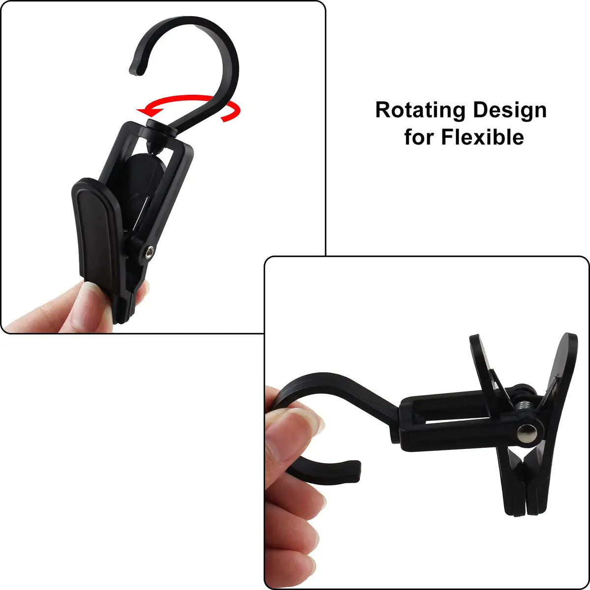 Jiozermi 20 PCS Laundry Hooks Clip | Plastic, Black, 4.13" x 1.38" | 360° Rotating, Grip Teeth - view 4