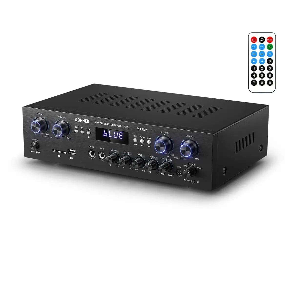 Donner Bluetooth 5.0 Stereo Amplifier Receiver, 4 Channel 440W Peak Power | Home Theater & Studio Use - main product image
