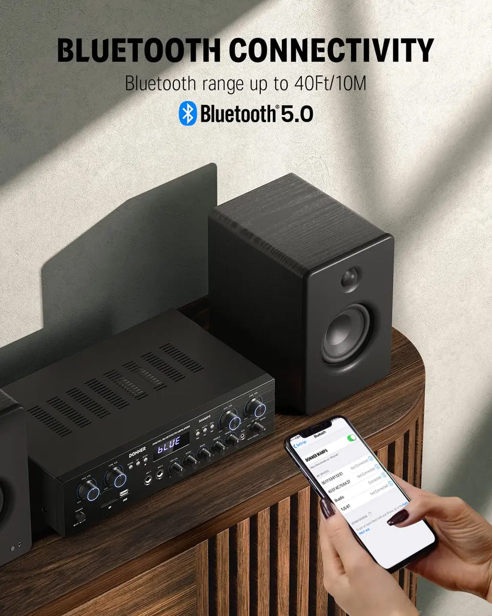 Donner Bluetooth 5.0 Stereo Amplifier Receiver, 4 Channel 440W Peak Power | Home Theater & Studio Use - view 5