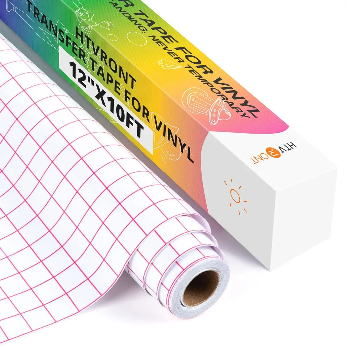 HTVRONT Transfer Tape for Vinyl 12" x 10 FT, Red Alignment Grid | No Residue, Precise Red Grid, Indoor & Outdoor Use - main product image