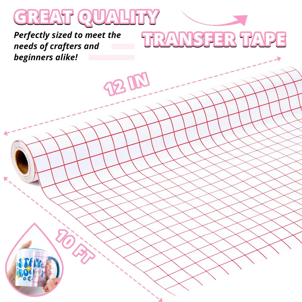 HTVRONT Transfer Tape for Vinyl 12" x 10 FT, Red Alignment Grid | No Residue, Precise Red Grid, Indoor & Outdoor Use - view 7