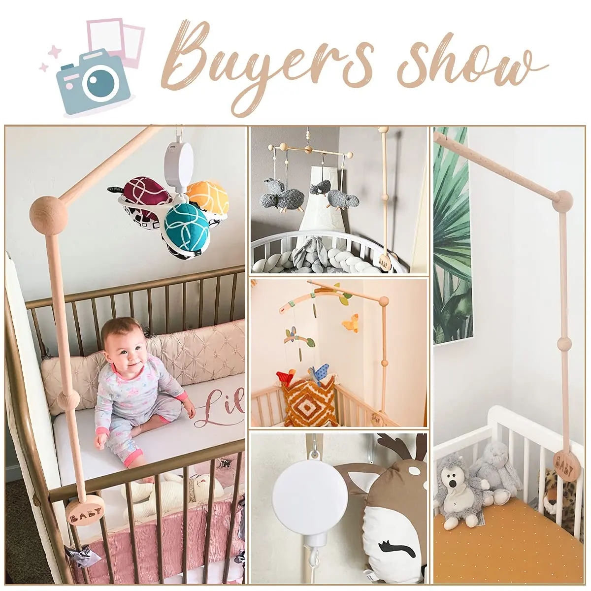 JETM·HH Wooden Baby Crib Mobile Arm Holder with Music Box | 28.35 inch Beech Hangers - view 6