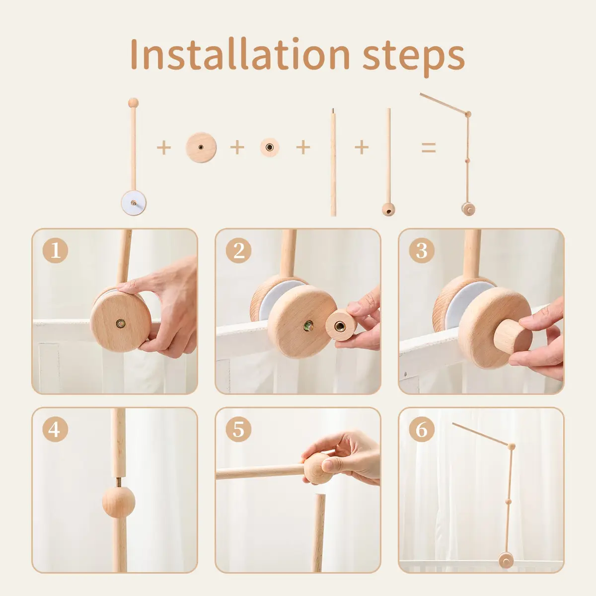 JETM·HH Wooden Baby Crib Mobile Arm Holder with Music Box | 28.35 inch Beech Hangers - view 4