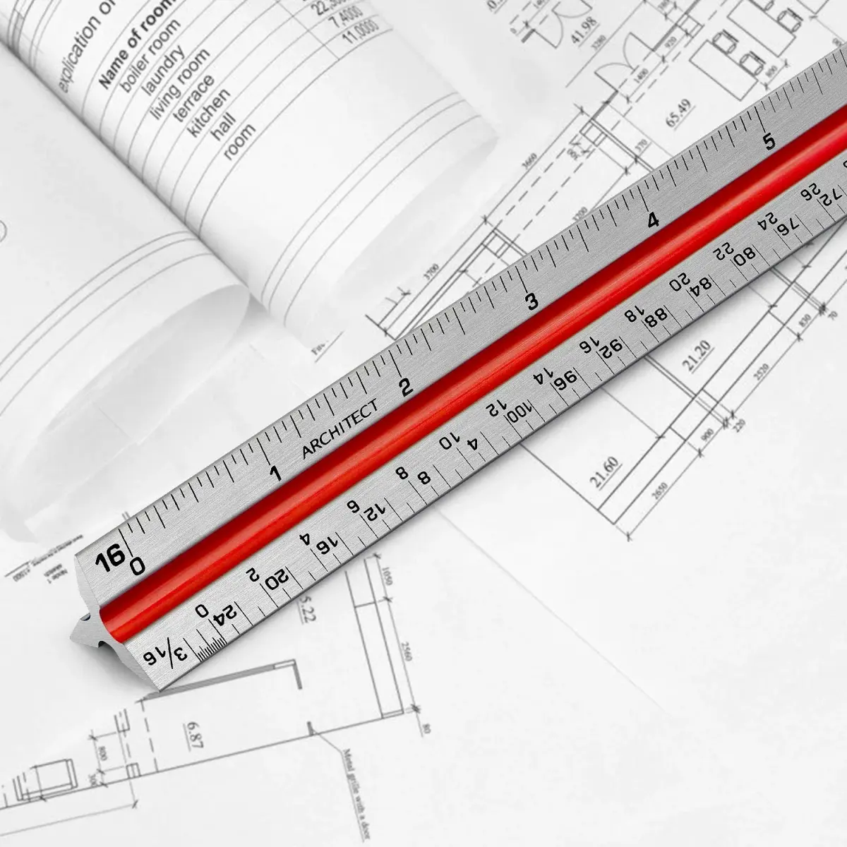 Hutou 12" Architectural Scale Ruler Triangular Ruler, Color-Coded, 30 cm (12 inch) | Precision Drafting Tool - view 5
