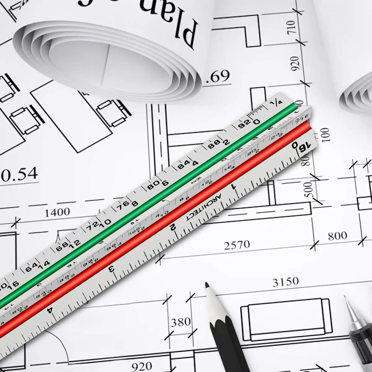 Hutou 12" Architectural Scale Ruler Triangular Ruler, Color-Coded, 30 cm (12 inch) | Precision Drafting Tool - view 6
